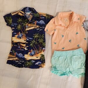 Tropical Beach Infant Shirt - Navy and Peach